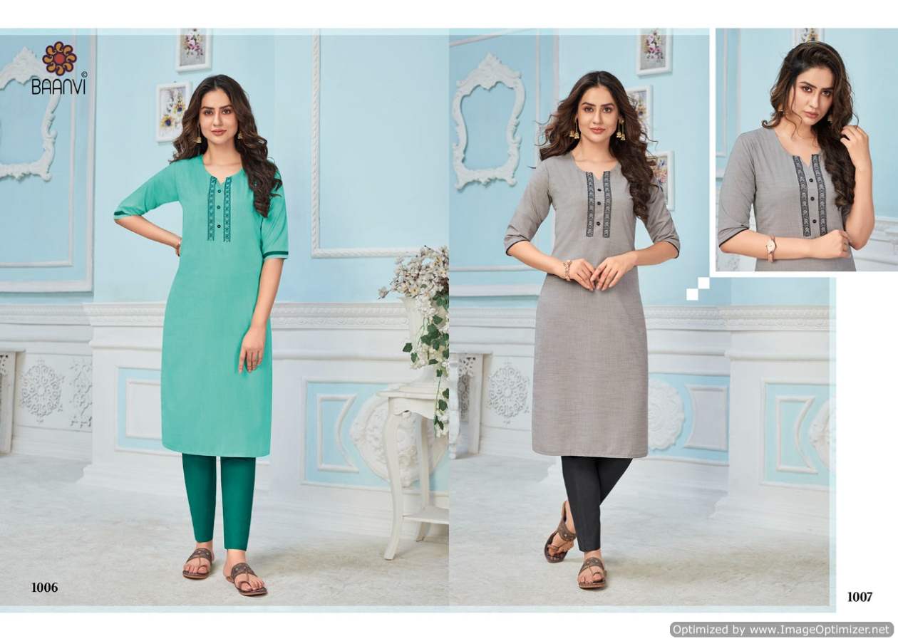 Baanvi Rang 1 Classic Ethnic Wear Slub Cotton Fancy Designer Kurti Collection